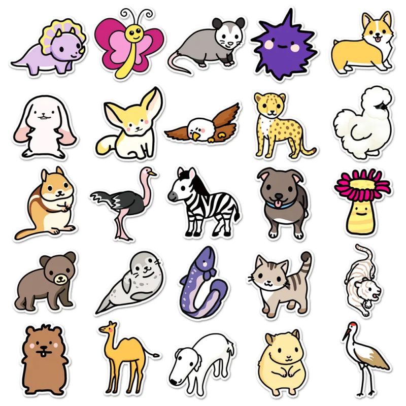 Set of 50 Japanese stickers, Kawaii Animal Stickers - DOBUTSU