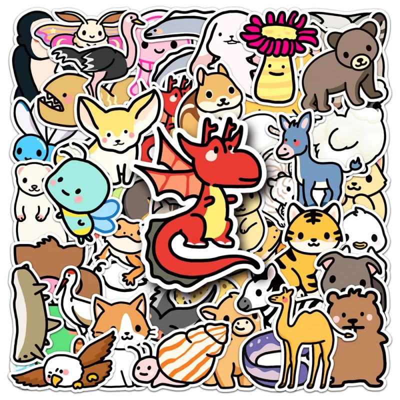 Set of 50 Japanese stickers, Kawaii Animal Stickers - DOBUTSU