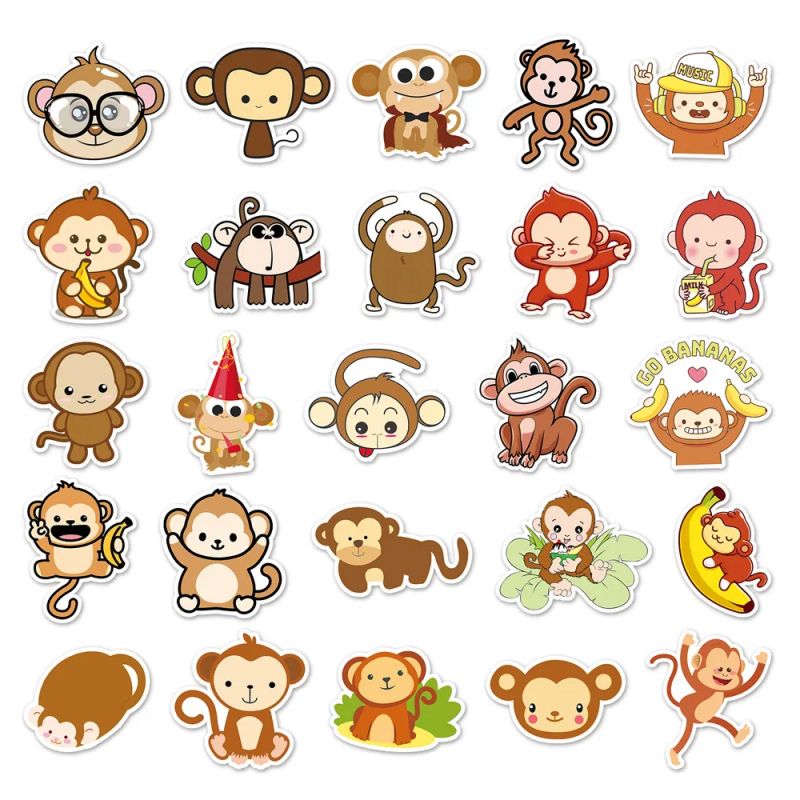 Lot de 50 autocollants japonais,Stickers Kawaii Singe- SARU