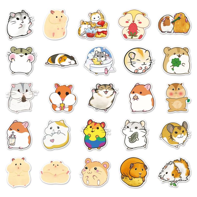 Lote de 50 pegatinas japonesas, pegatinas Kawaii Hamster-HAMUSUTA