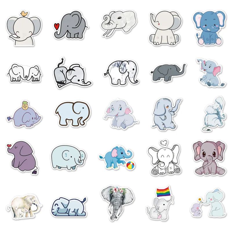 Lot de 50 autocollants japonais,Stickers Kawaii Eléphant-ZO