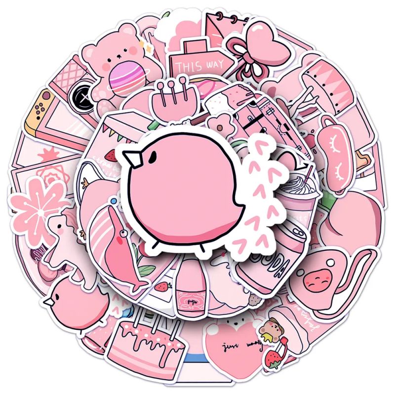 Set mit 50 japanischen Aufklebern, rosa Kawaii-Aufkleber-PINKU