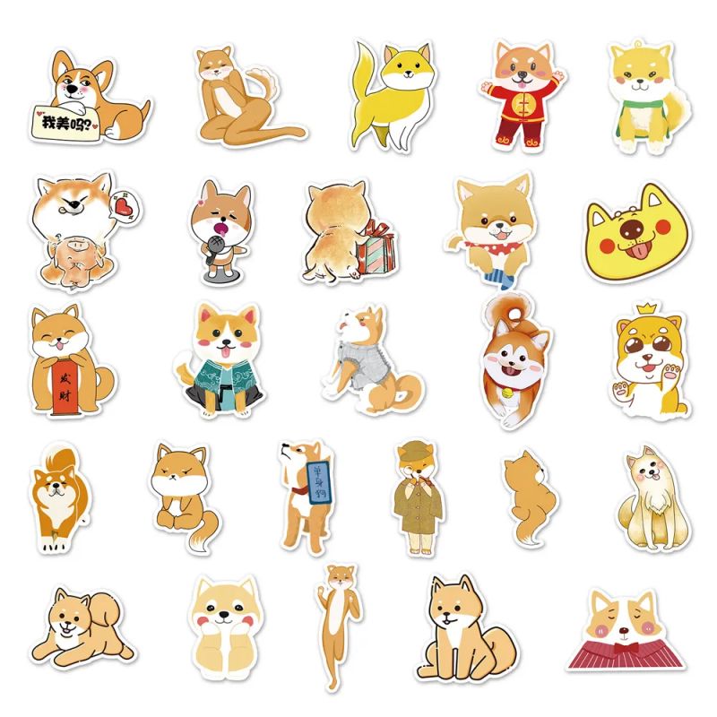 Set of 50 Japanese stickers, Kawaii Shiba Dog Stickers-SHIBAINU