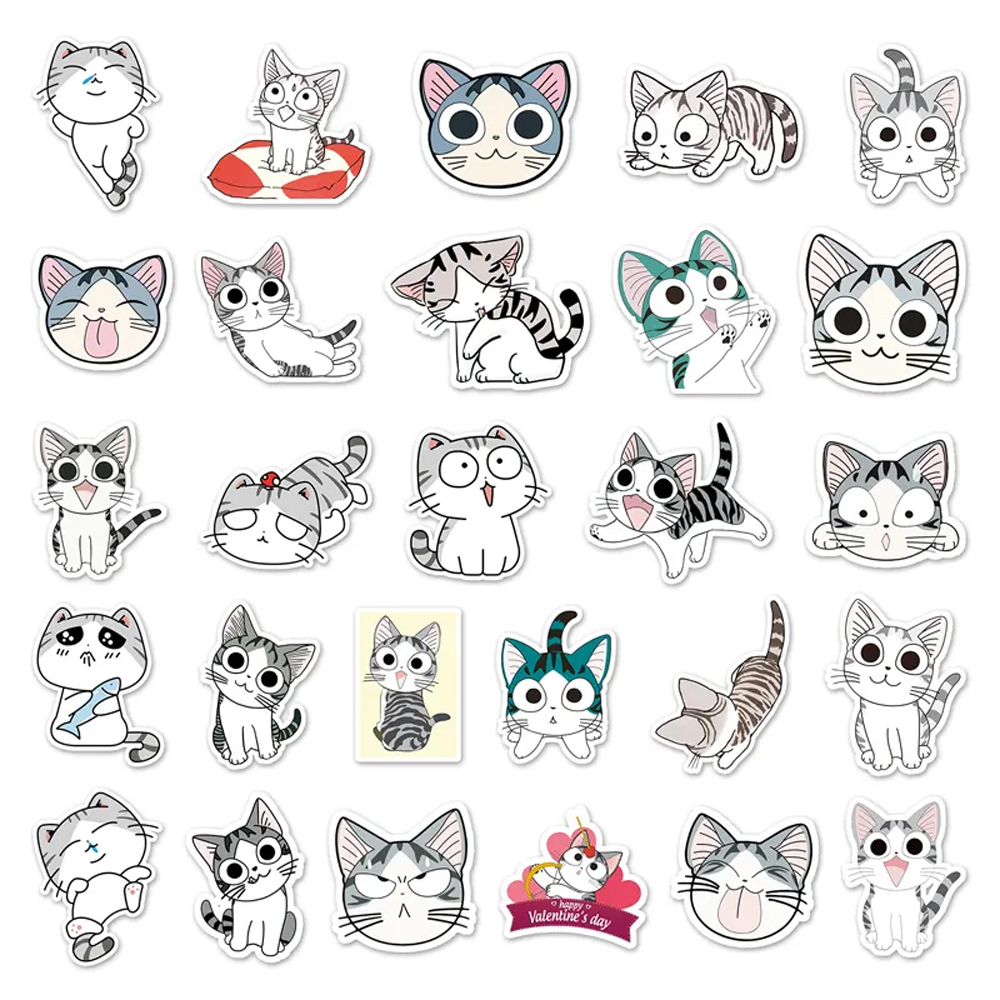 Lot of 50 Japanese stickers, Kawaii White Cat Stickers-SHIROI NEKO