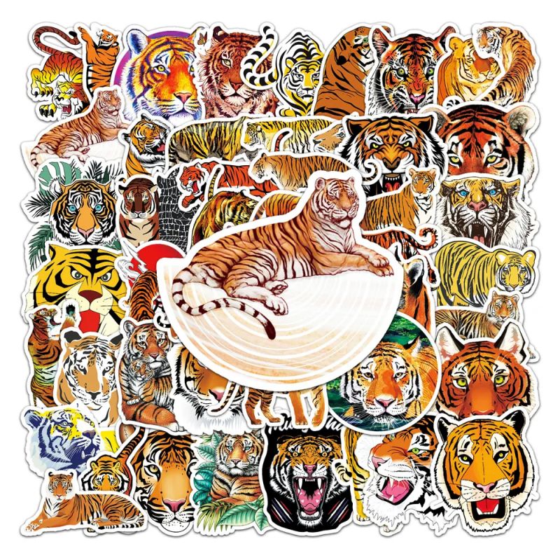 Lot de 50 autocollants japonais,Stickers Kawaii Tigre-TORA