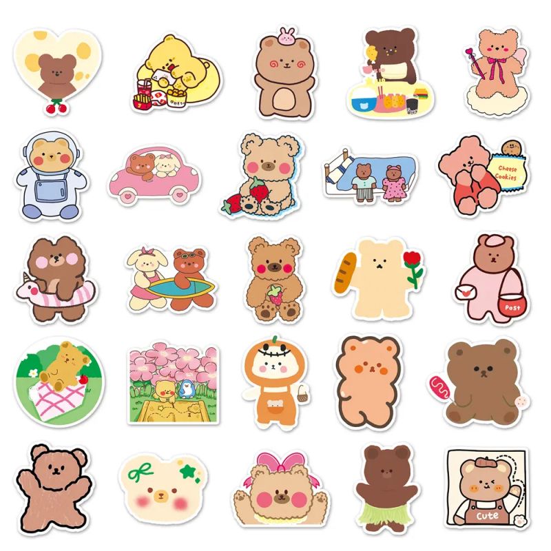 Lotto di 50 adesivi giapponesi, adesivi Kawaii Bear-KUMA