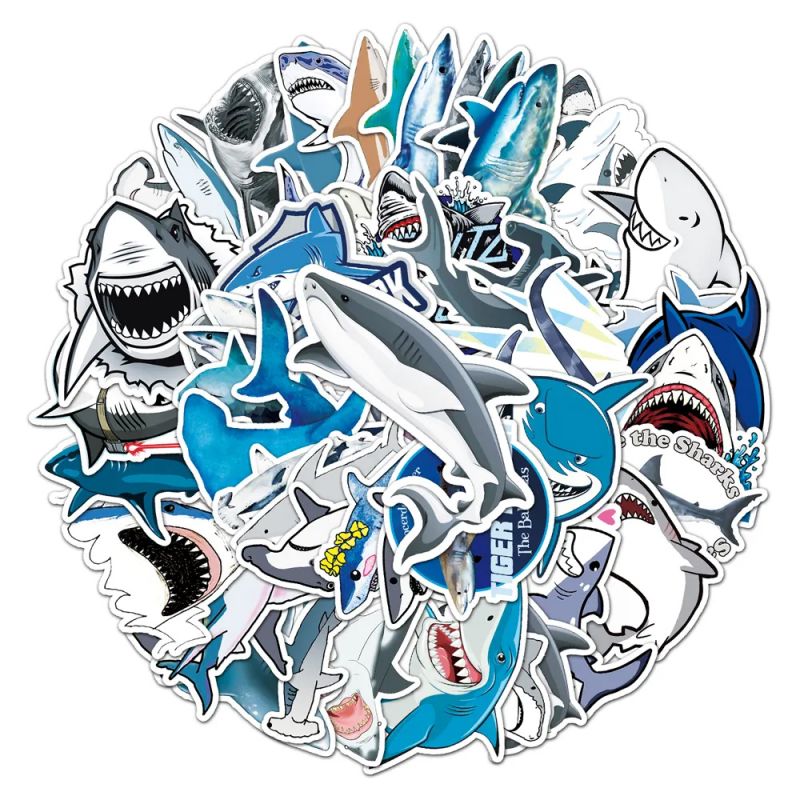 Conjunto de 50 pegatinas japonesas, Kawaii Shark Stickers-SAME