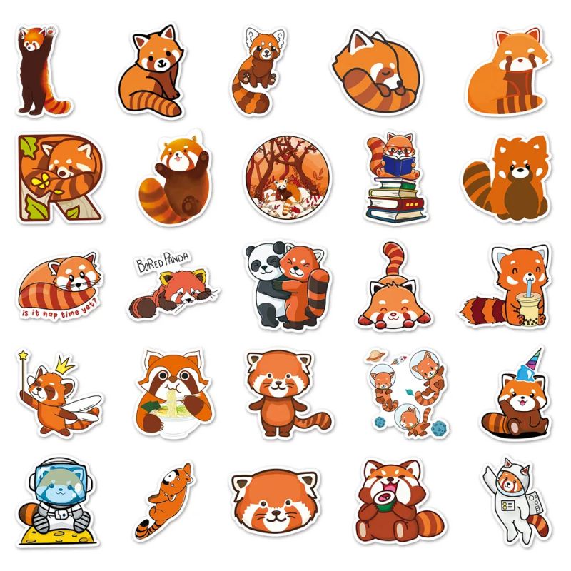 Lot of 50 Japanese stickers, Kawaii Red Panda Stickers-RESSAPANDA