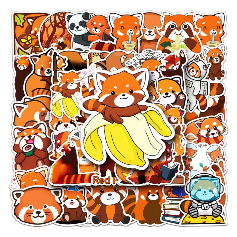 Lote de 50 pegatinas japonesas, Kawaii Red Panda Stickers-RESSAPANDA