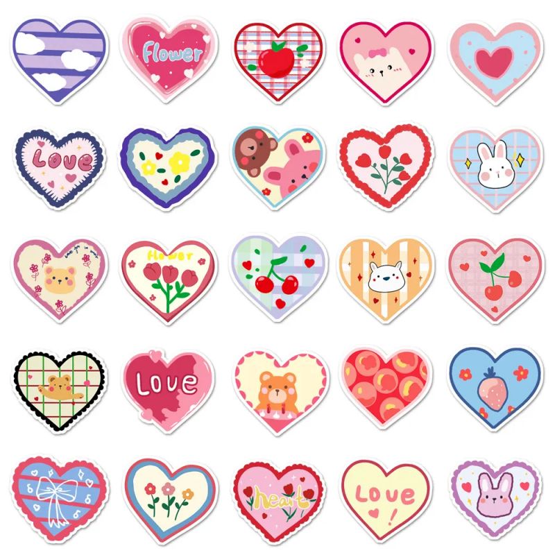 Lote de 50 pegatinas japonesas, Kawaii Heart Stickers-SHINZO