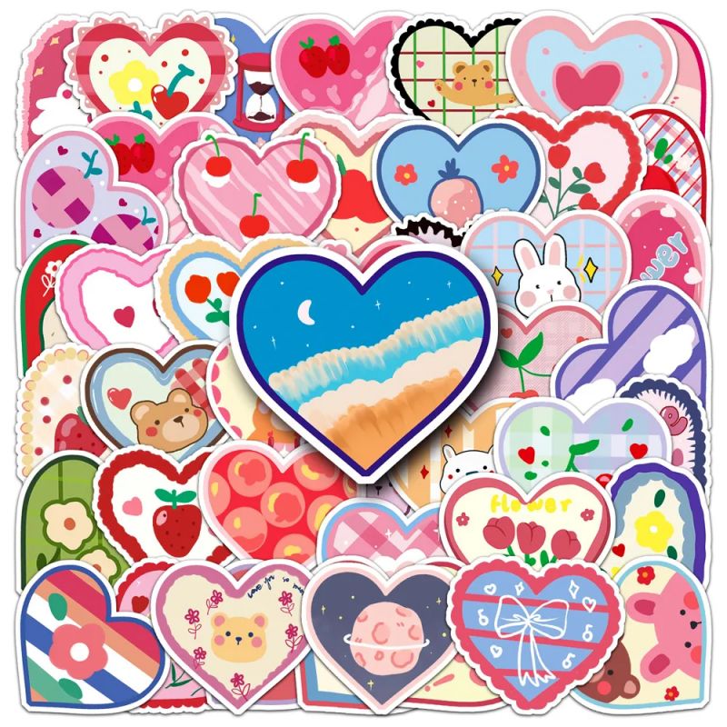 Lote de 50 pegatinas japonesas, Kawaii Heart Stickers-SHINZO