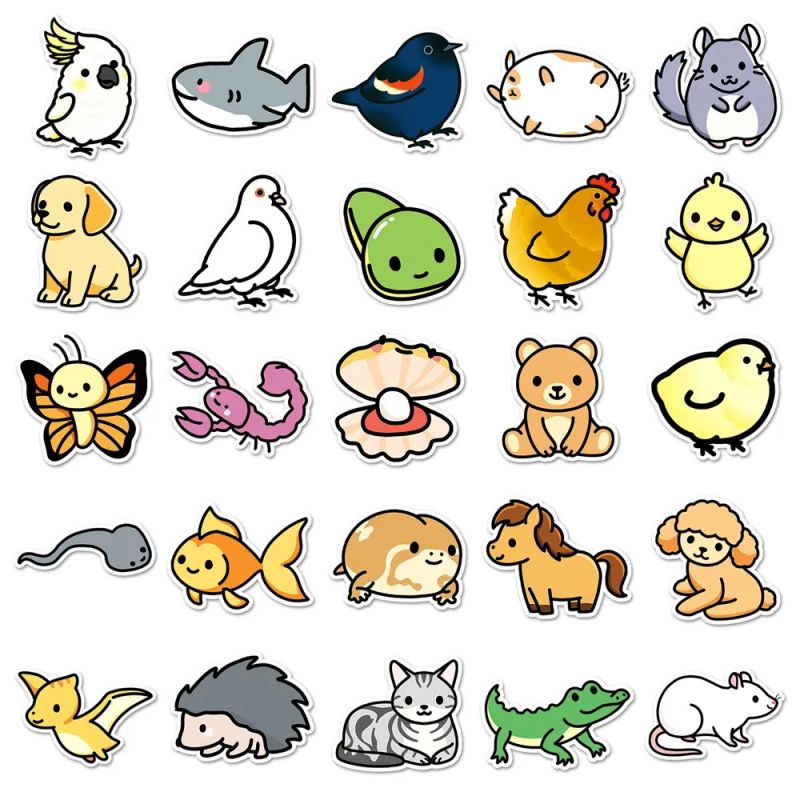 Lote de 50 stickers japoneses, Kawaii Animal Stickers 2-DOBUTSU 2