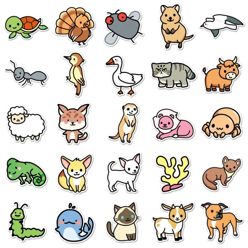 Lot de 50 autocollants japonais,Stickers Kawaii Animaux 2-DOBUTSU 2