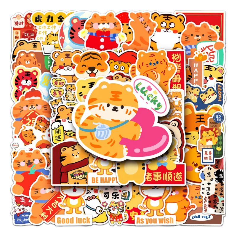 Lot de 50 autocollants japonais,Stickers Kawaii Tigre 1-TORA 1