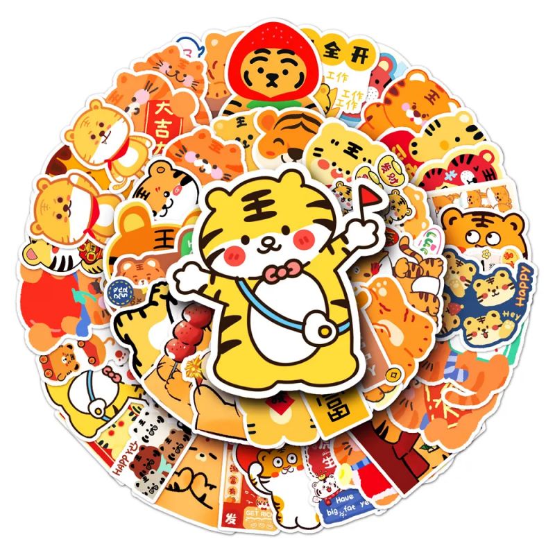 Lote de 50 pegatinas japonesas, Kawaii Tiger Stickers 1-TORA 1