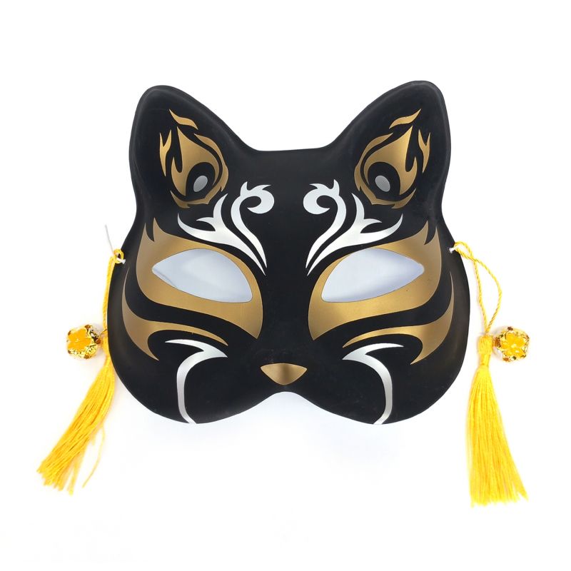 Black cat Japanese half mask, Golden flame, Kogane no honō