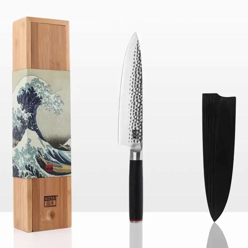 Gyuto KOTAI gehämmertes japanisches Küchenmesser (Kochmesser) mit Saya und Bambusbox - Klinge 20 cm