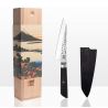 Couteau de cuisine japonais martelé Petty (couteau universel) Bunka - avec saya magnétique et boîte cadeau - lame 13.5 cm