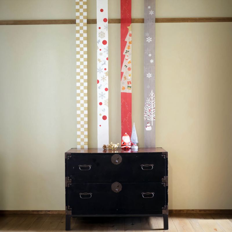 Fino tapiz japonés en cáñamo, pintado a mano, KURISUMASU