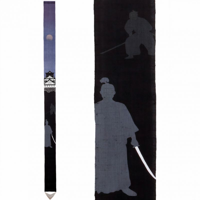 Feiner japanischer Wandteppich aus Hanf, handbemalt, SAMURAI