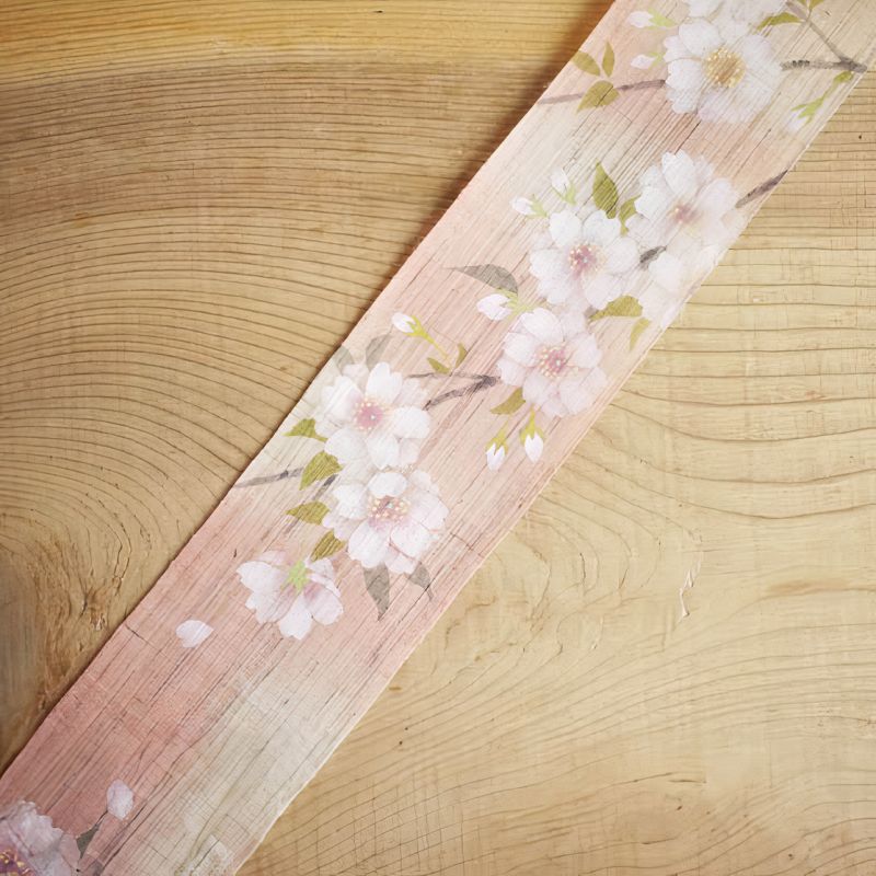 Fine Japanese tapestry in hemp, hand painted, YAEZAKURA, Double Cherry Blossom