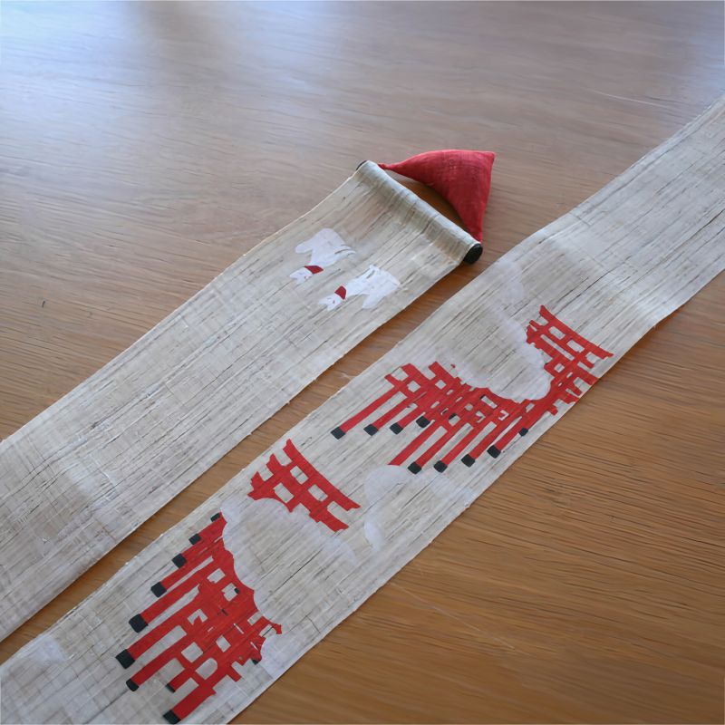 Fine Japanese tapestry in hemp, hand painted, SENBON TORII​​​​​​​