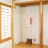 Feiner japanischer Wandteppich aus Hanf beige und orange handbemalt mit Pfirsichblütenmuster, GENPEI HANAMOMO, 10x170cm