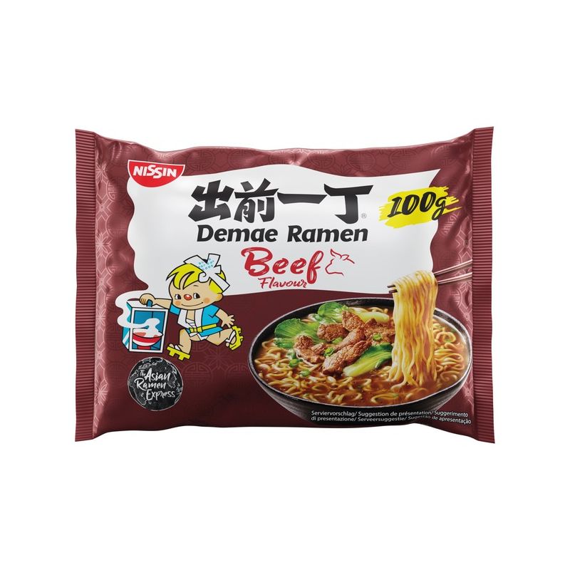 Instant Ramen noodles in a bag with beef flavor soup - DEMAE RAMEN