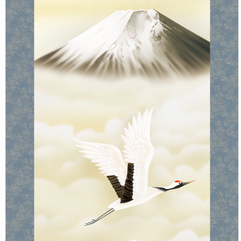 Kakemono Kakejiku Japanese cranes in the clouds - KUMO