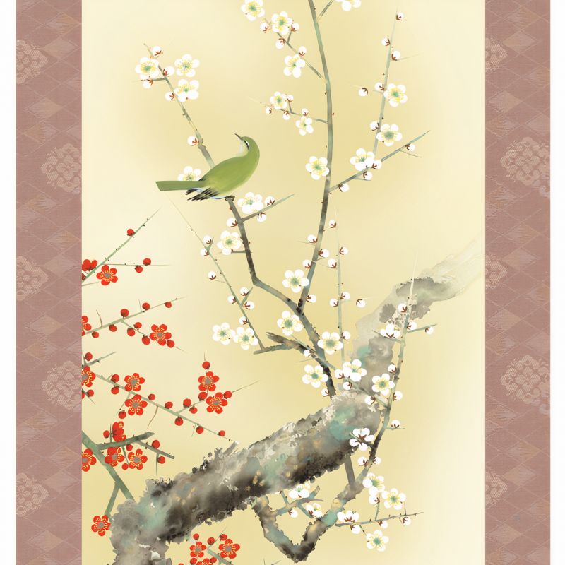 Japanischer Kakemono Kakejiku Vogel auf dem Zweig - EDA NI