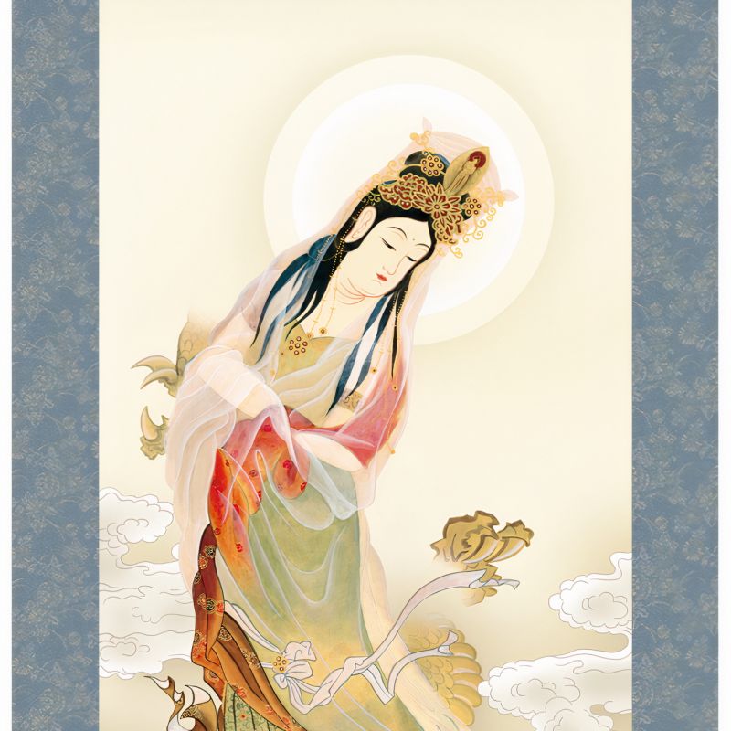 Japanischer Kakemono Kakejiku, weibliche Gottheit und Drache - SHINSEI