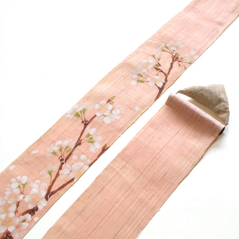Feiner japanischer Wandteppich aus Hanf, handbemalt, SAKURA, Kirschbaum