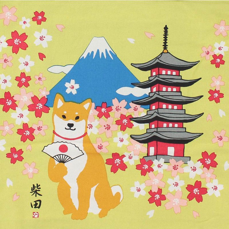 Borsa tote in cotone 100% Shiba Dog Monte Fuji e Pagoda - FUJISAN TO PAGODO