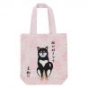 Borsa tote in cotone 100% Cane Shiba e fiori Sakura - SAKURA NO HANA