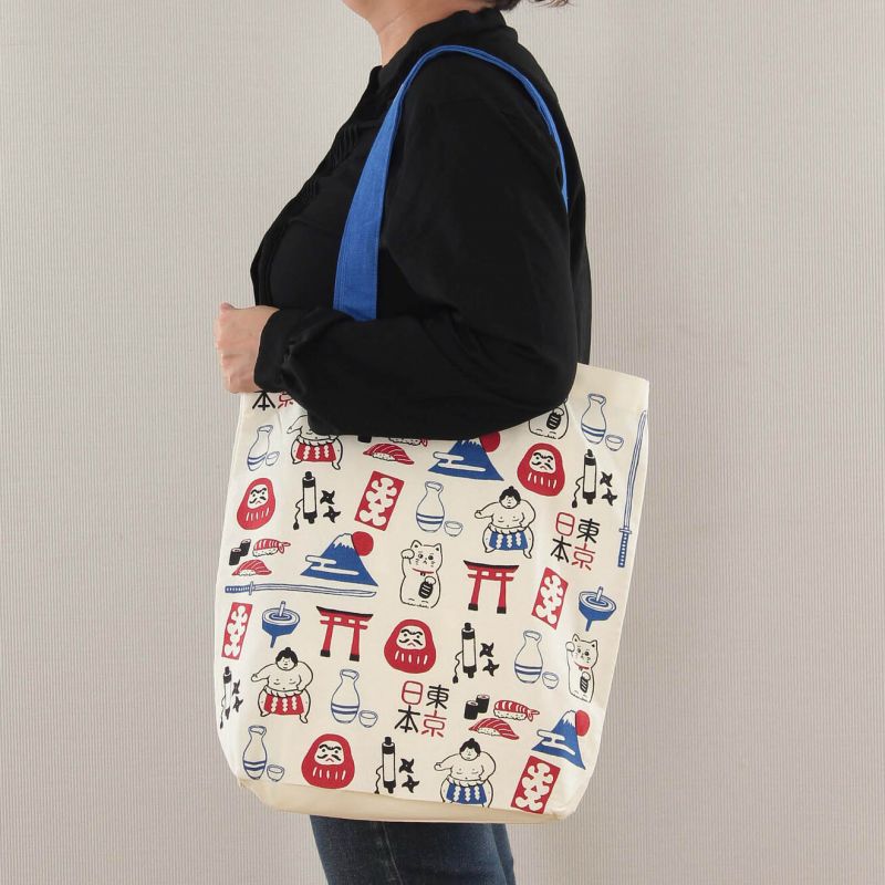 Borsa tote in cotone 100% Daruma, Tori, Sushis, Cat... - DARUMA TORII SUSHIS NEKO...