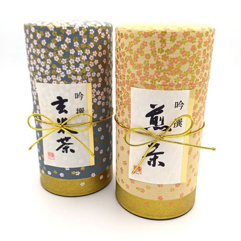 Duo aus blauen und grünen japanischen Teedosen, bedeckt mit Washi-Papier, HANAZONO, 200 g