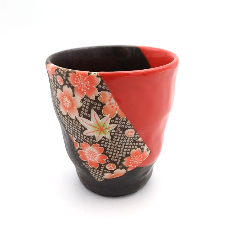 rote und schwarze japanische Tasse, YUZEN Sakura