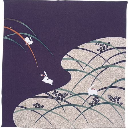 Japanese Furoshiki Rabbits in Purple Lawns, USAGI