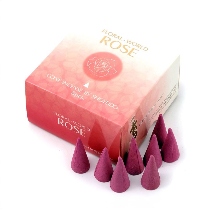 Fleur de papier contenant 8 cônes d'encens avec support - FLORAL WORLD ROSE - Rose