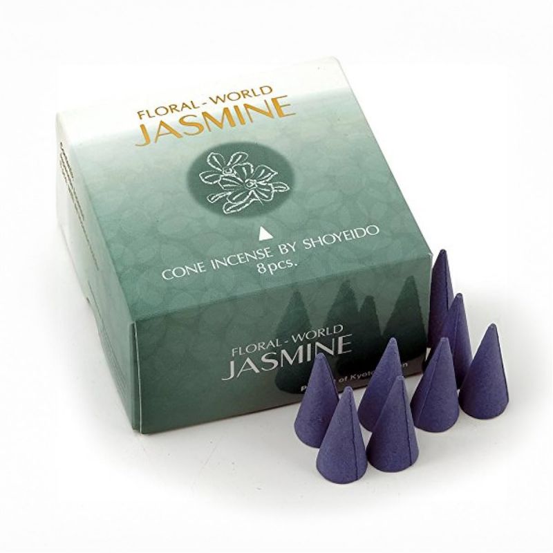 Fleur de papier contenant 8 cônes d'encens avec support - FLORAL WORLD JASMINE - Jasmin