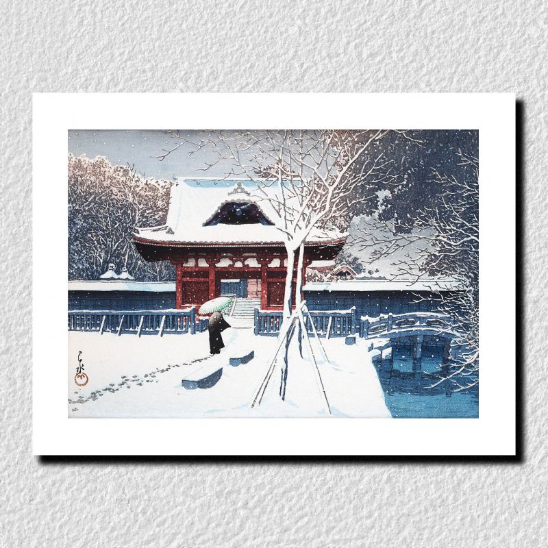 Reproduction d'estampe de Kawase Hasui, La neige au parc Shiba, Shiba koen no yuki