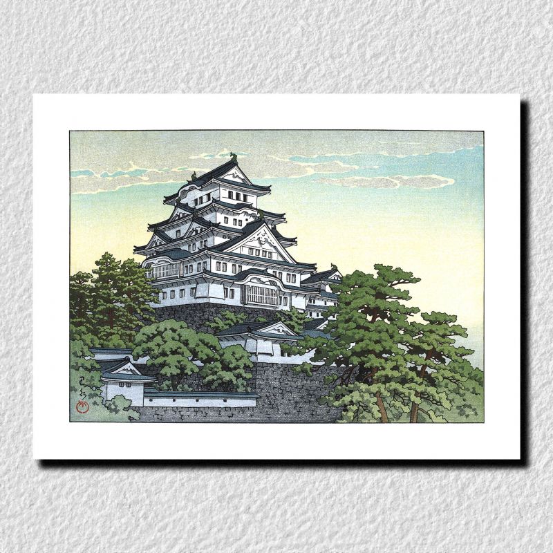 riproduzione a stampa di Kawase Hasui, Castello di Himeji, Himeji shatu