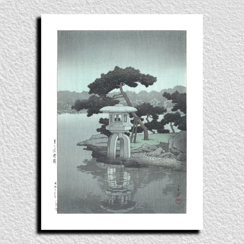 Reproducción de impresión de Kawase Hasui, Moon Over Kiyosumi Garden, Tsuki no Kiyosumien