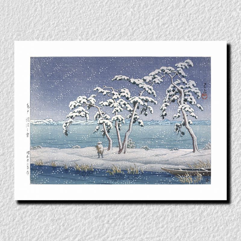 print reproduction of Kawase Hasui, Snow at Hinuma Swamp in Mito, Mito Hinuma no yuki