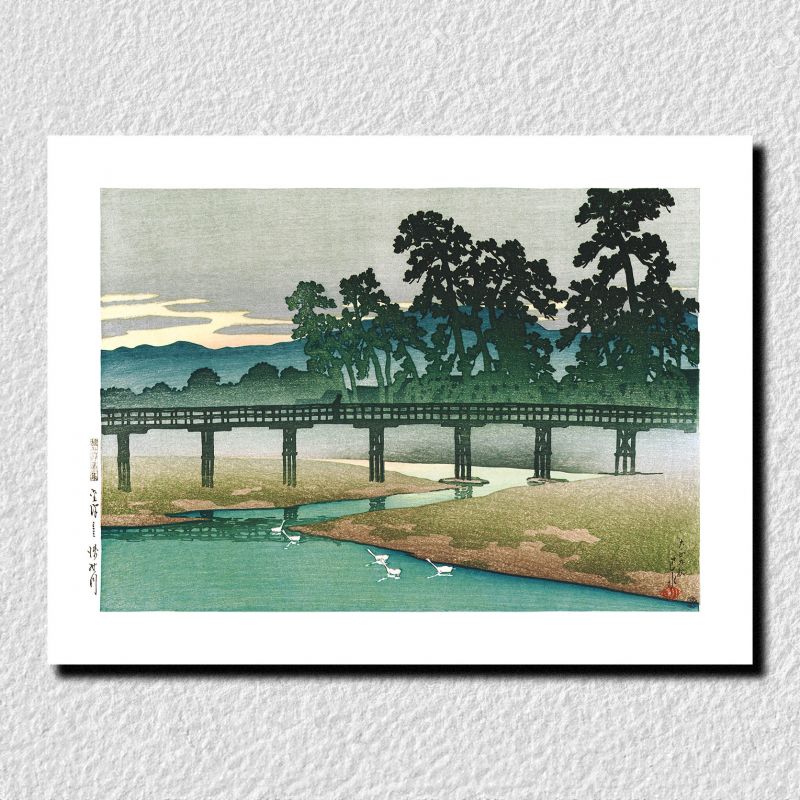 reproduction d'estampe de Kawase Hasui, La rivière Asano à Kanazawa