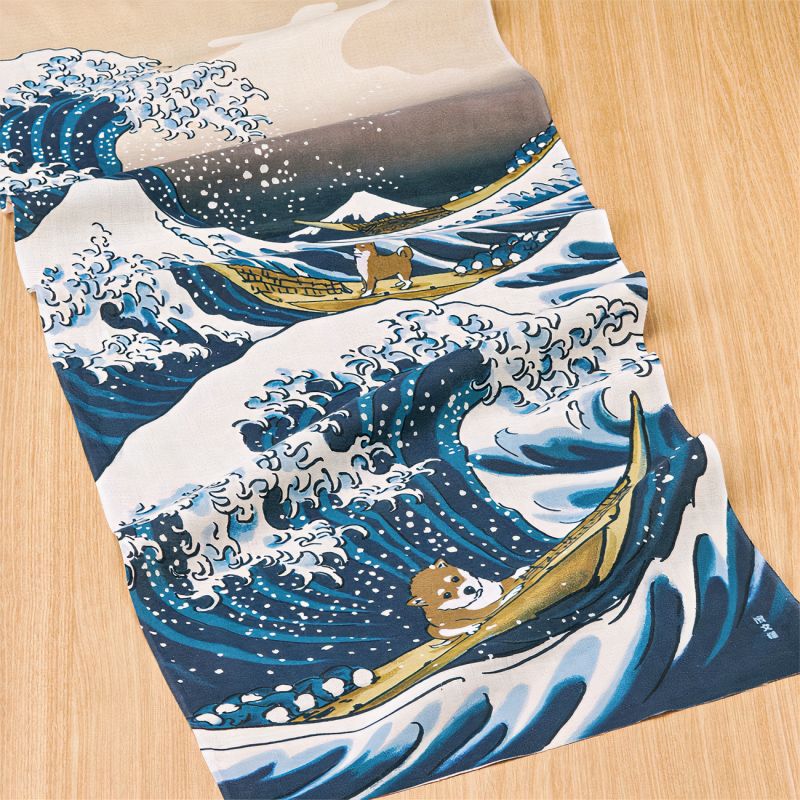 Cotton towel, TENUGUI, Hokusai, Mameshiba and Big Wave