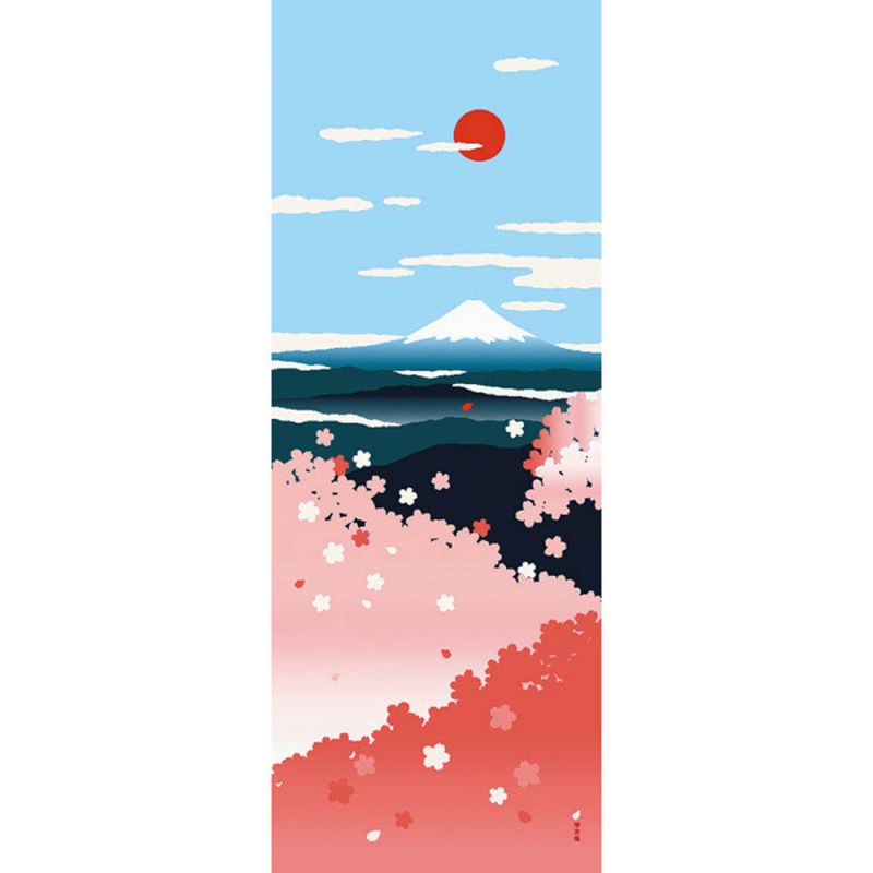 Cotton towel, TENUGUI, cherry blossoms and Mount Fuji