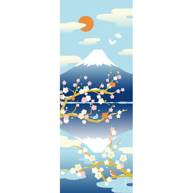 Cotton towel, TENUGUI, Sakasa Mount Fuji blue, AOI