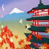 Furoshiki giapponese per avvolgere Bento, foglie autunnali Pagoda a cinque piani del Monte Fuji
