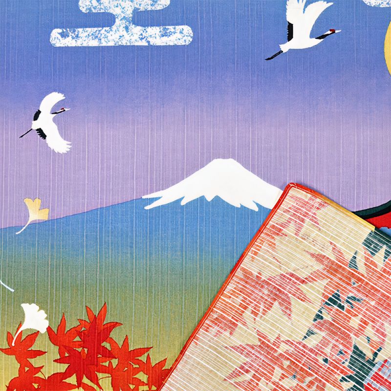 Furoshiki japonais pour emballer des Bento,Feuilles d'automne Pagode à cinq étages Mont Fuji